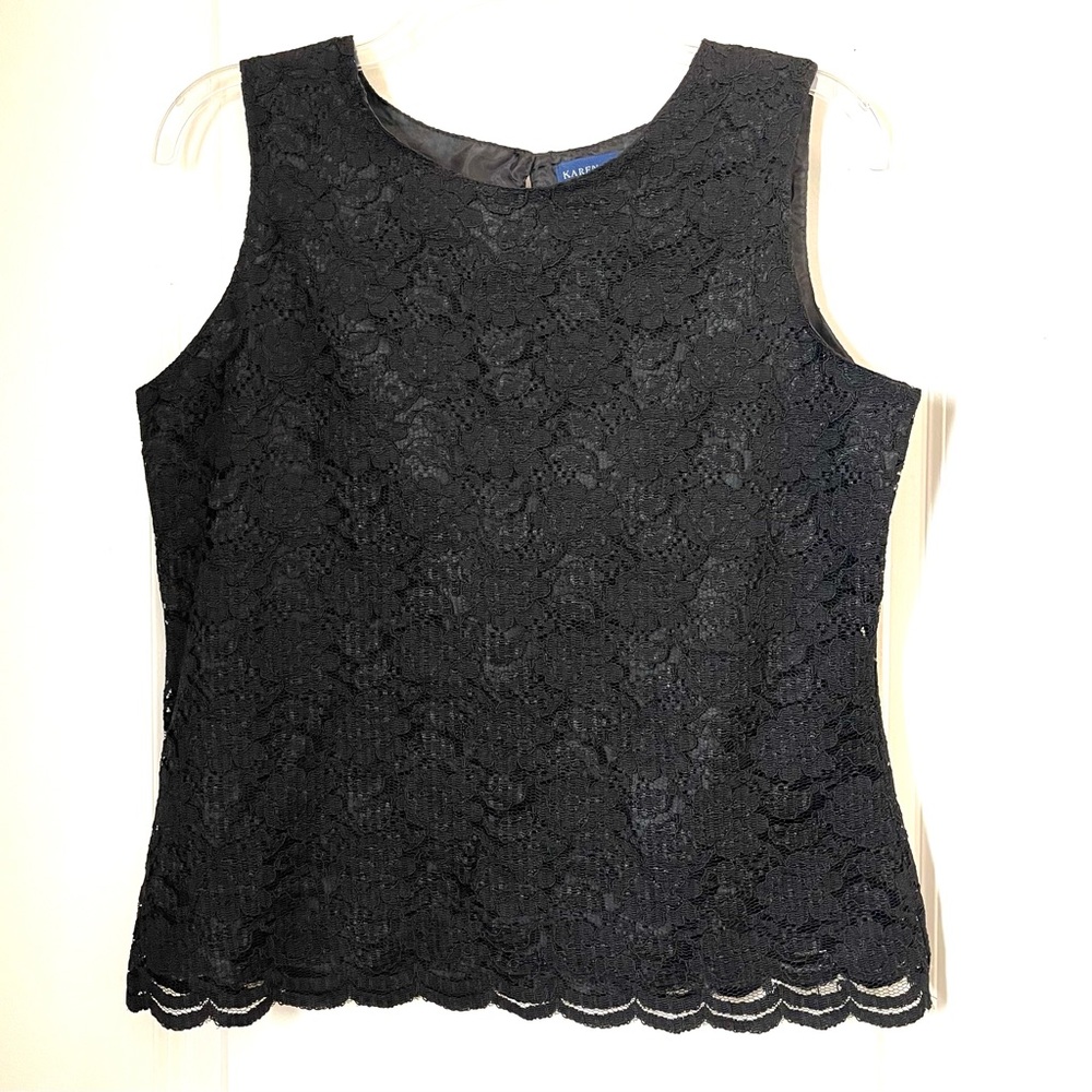 NWOT Karen Scott Black Lace Sleeveless Shirt Blouse Top M